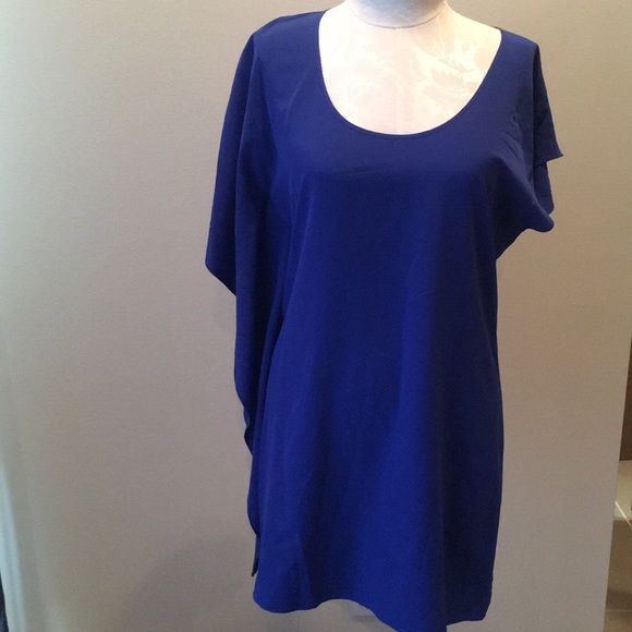Beautiful Royal Blue Dress Asymmetrical Sleeves - Picture 2 of 4